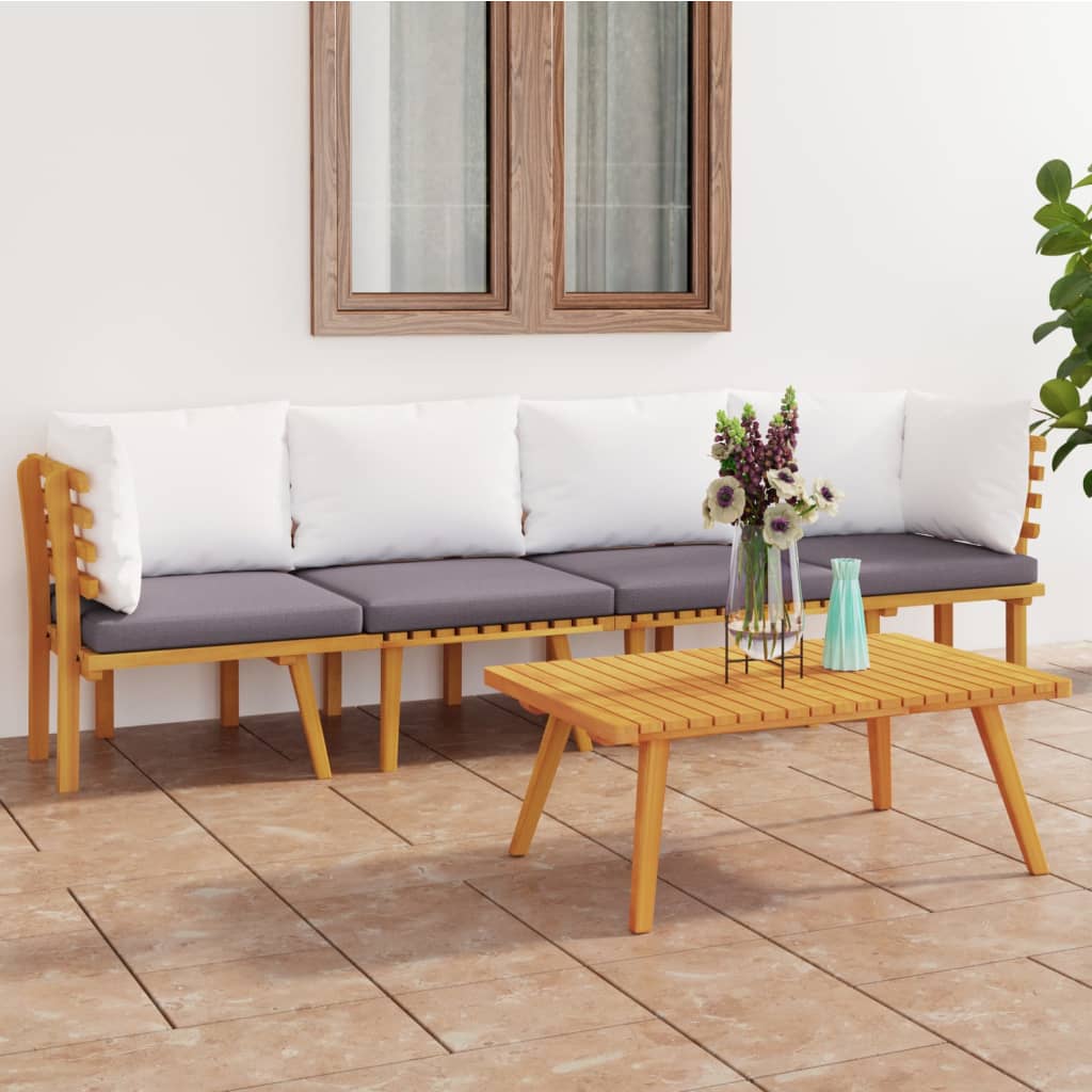 Salon de jardin 4 pcs avec coussins Bois d'acacia solide