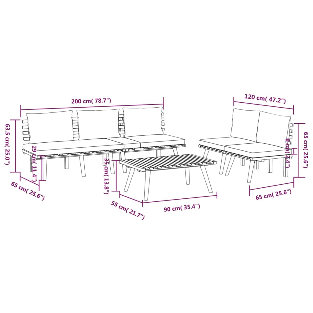 Salon de jardin 4 pcs avec coussins Bois d'acacia solide