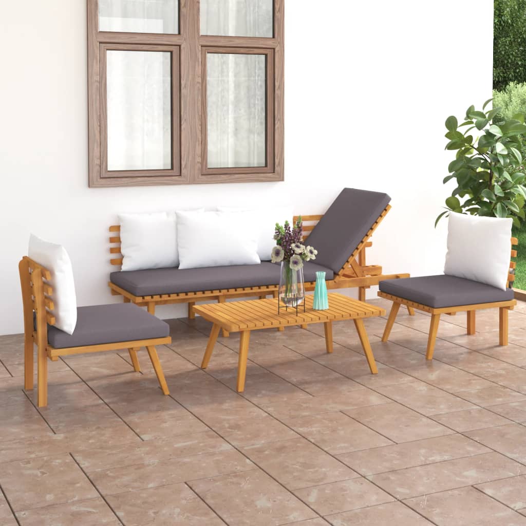 Salon de jardin 4 pcs avec coussins Bois d'acacia solide