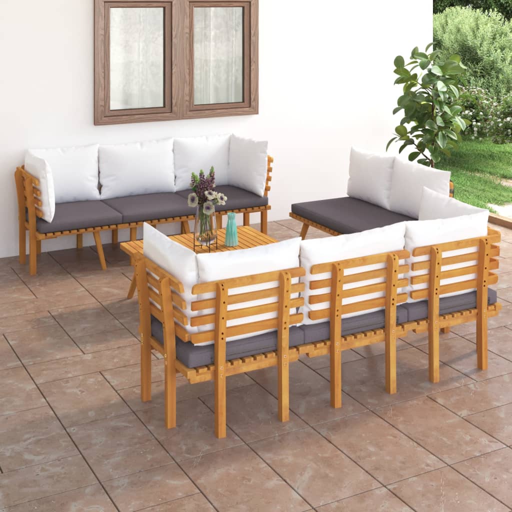 Salon de jardin 8 pcs avec coussins Bois d'acacia solide