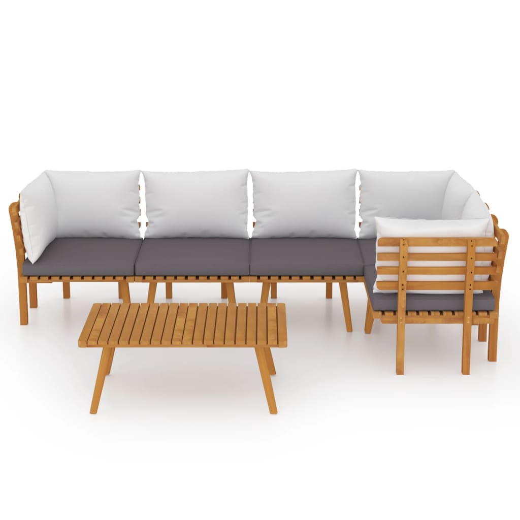 Salon de jardin 6 pcs avec coussins Bois d'acacia solide