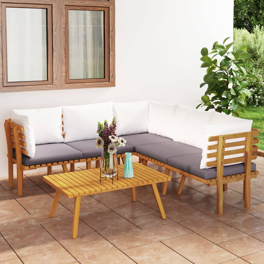 Salon de jardin 6 pcs avec coussins Bois d'acacia solide