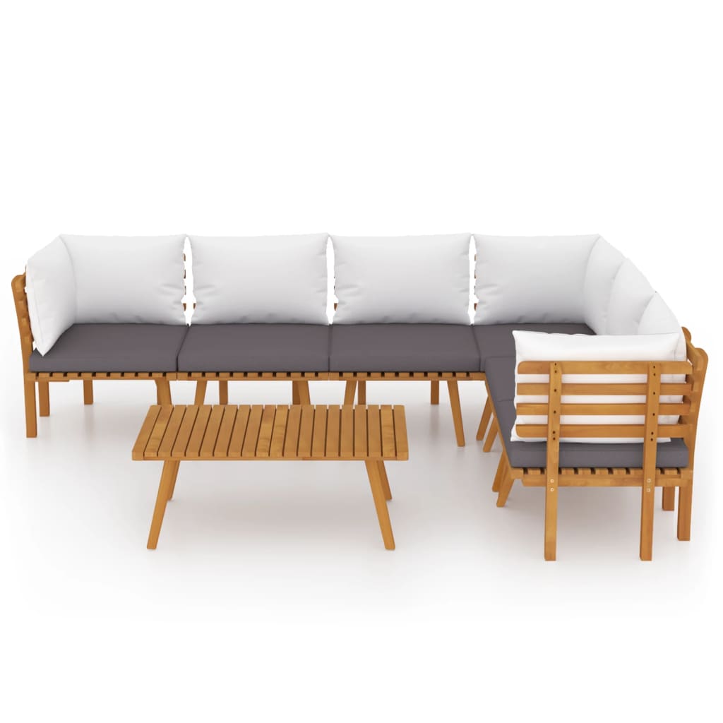 Salon de jardin 7 pcs avec coussins Bois d'acacia solide