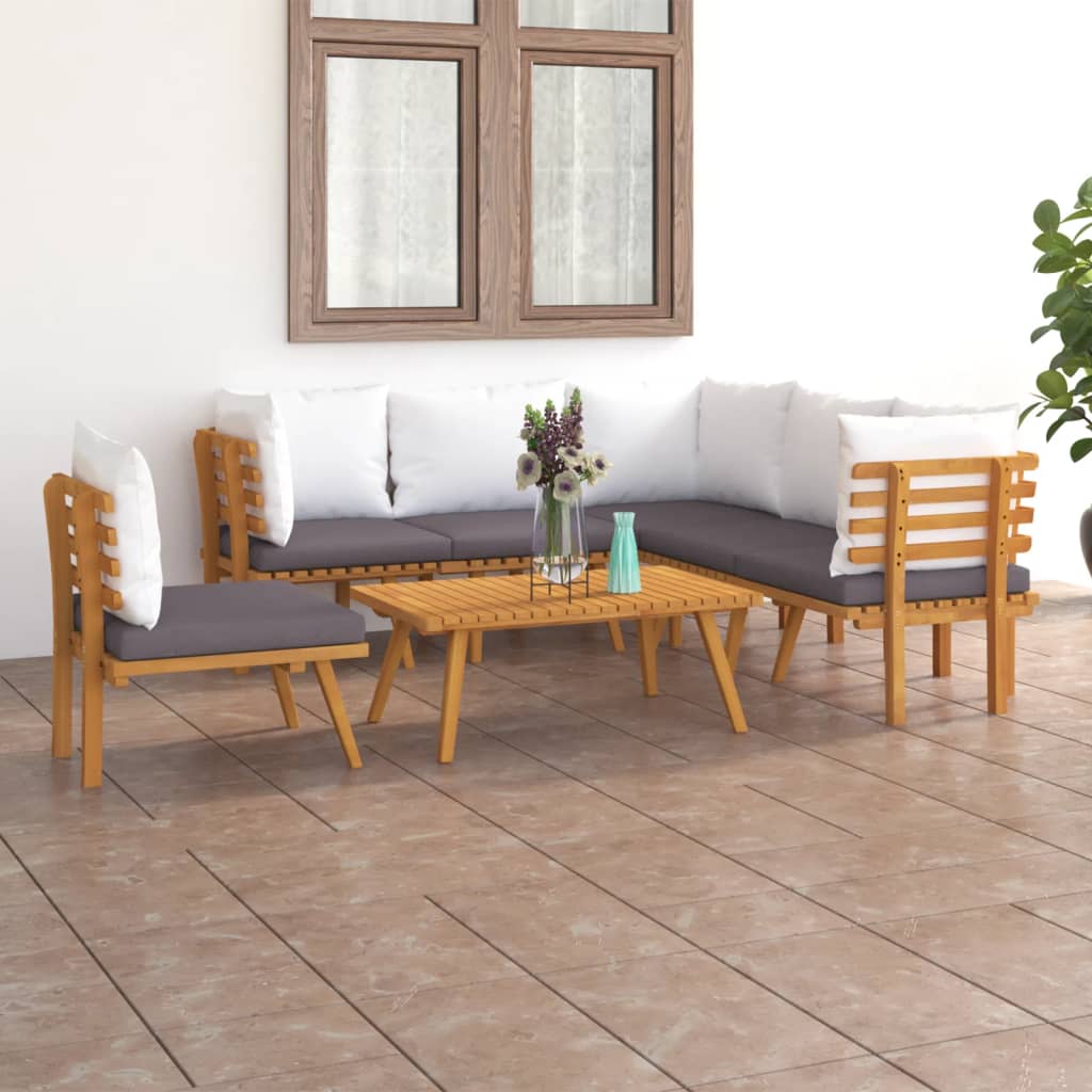 Salon de jardin 7 pcs avec coussins Bois d'acacia solide