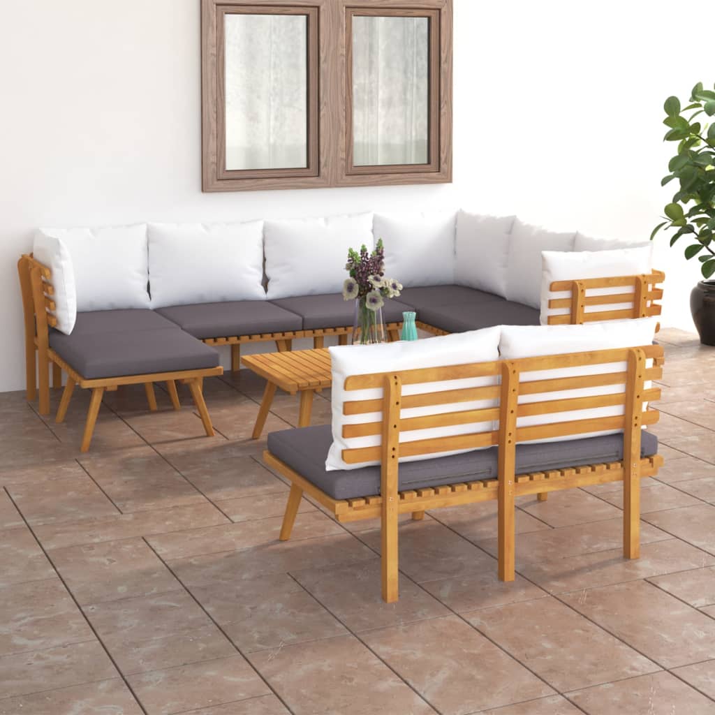 Salon de jardin 9 pcs avec coussins Bois d'acacia solide