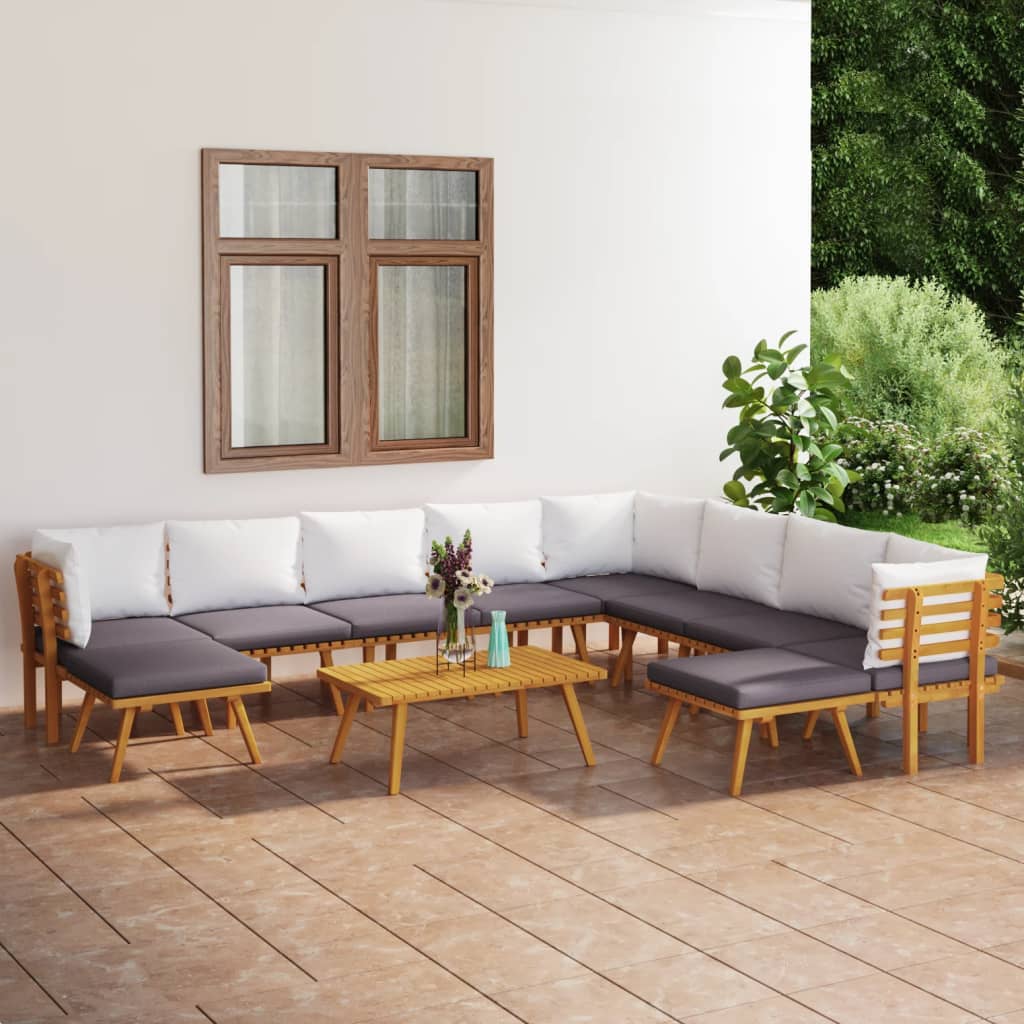 Salon de jardin 11 pcs avec coussins Bois d'acacia solide