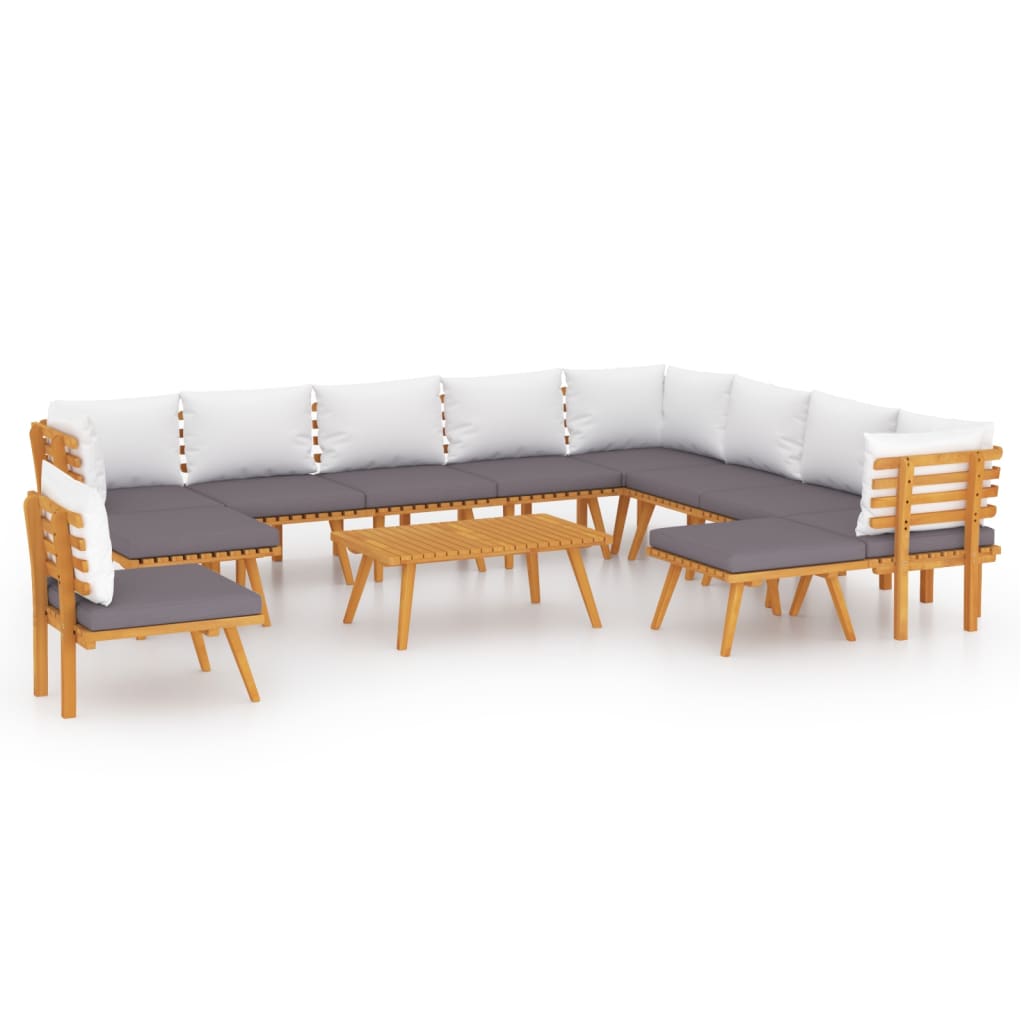 Salon de jardin 12 pcs avec coussins Bois d'acacia solide