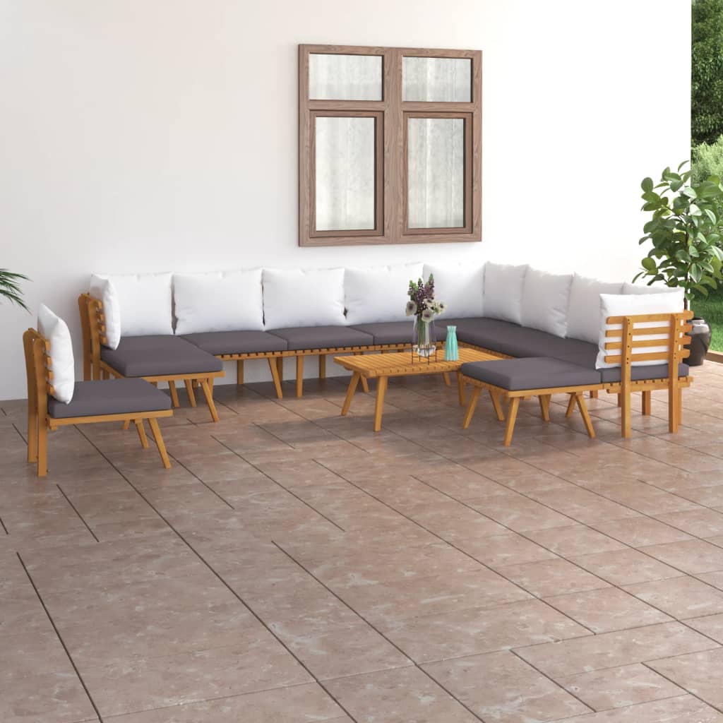 Salon de jardin 12 pcs avec coussins Bois d'acacia solide