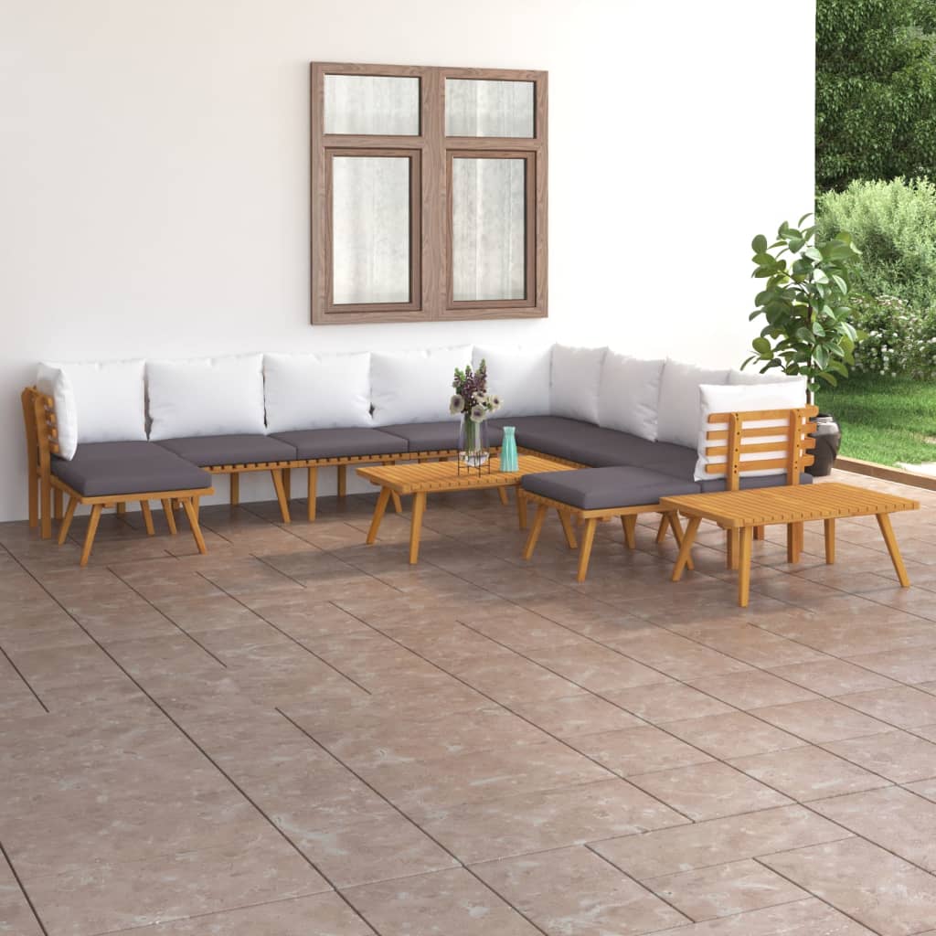 Salon de jardin 12 pcs avec coussins Bois d'acacia solide