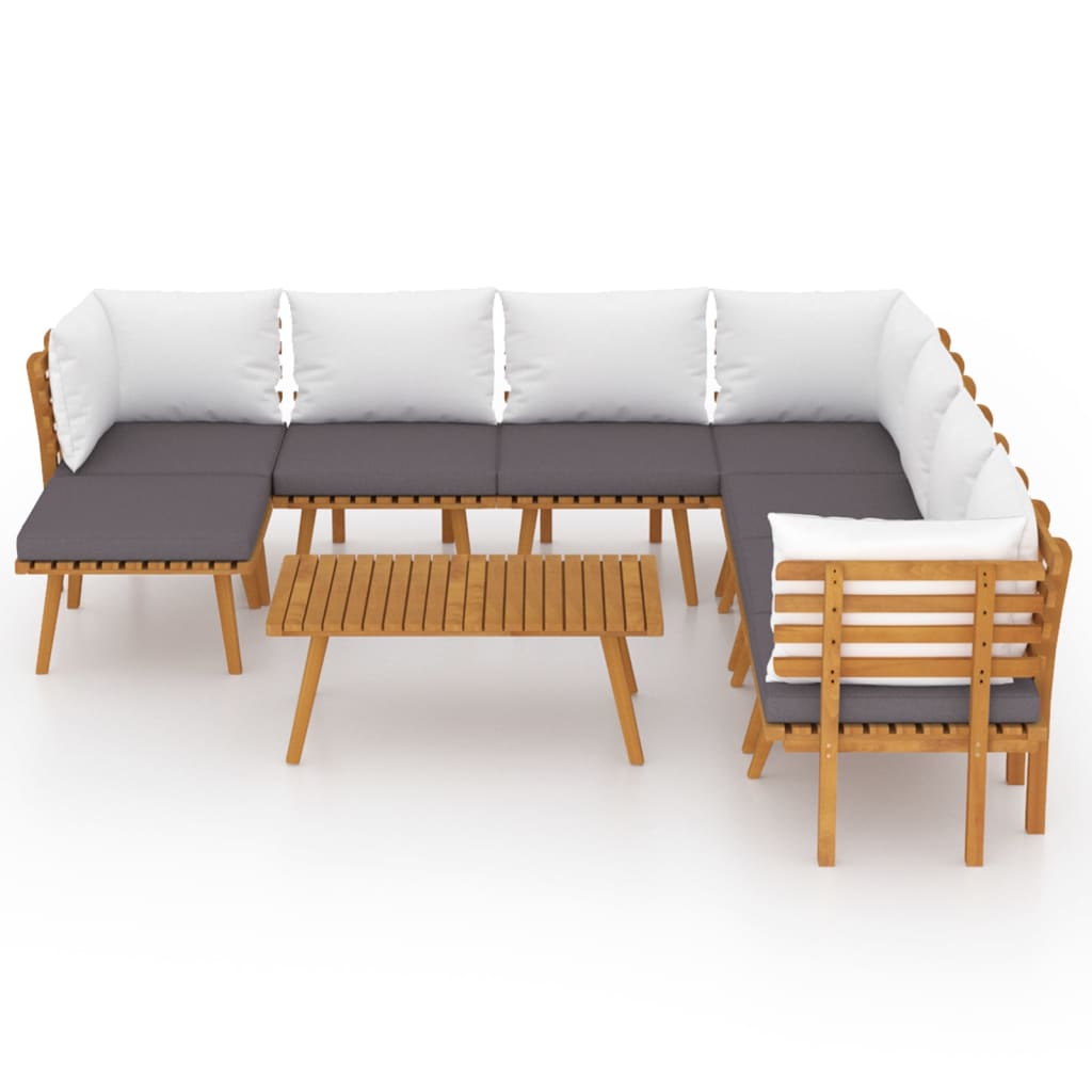 Salon de jardin 9 pcs avec coussins Bois d'acacia solide