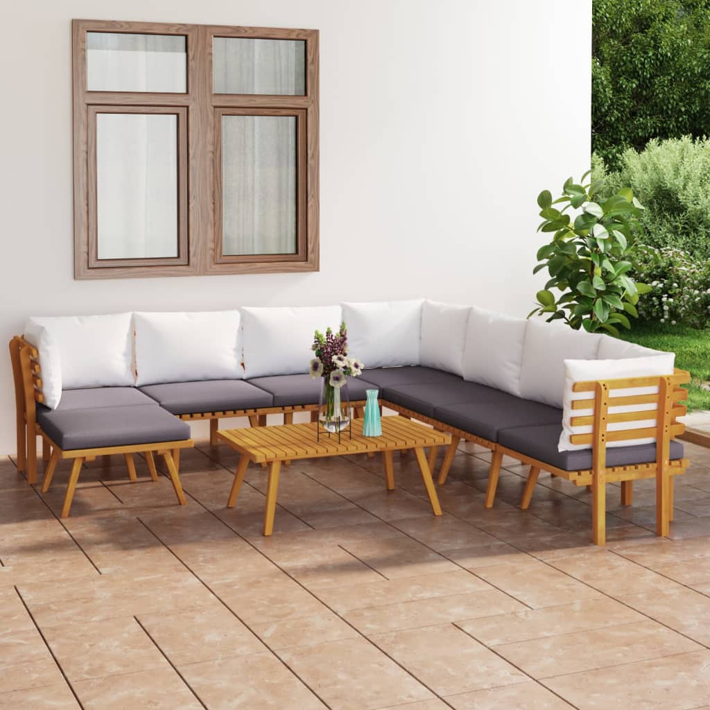 Salon de jardin 9 pcs avec coussins Bois d'acacia solide