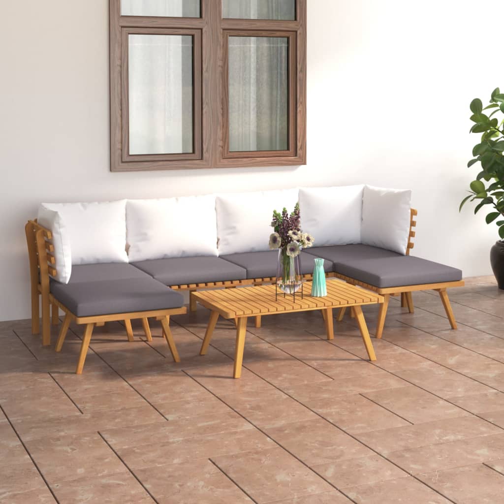 Salon de jardin 7 pcs avec coussins Bois d'acacia solide