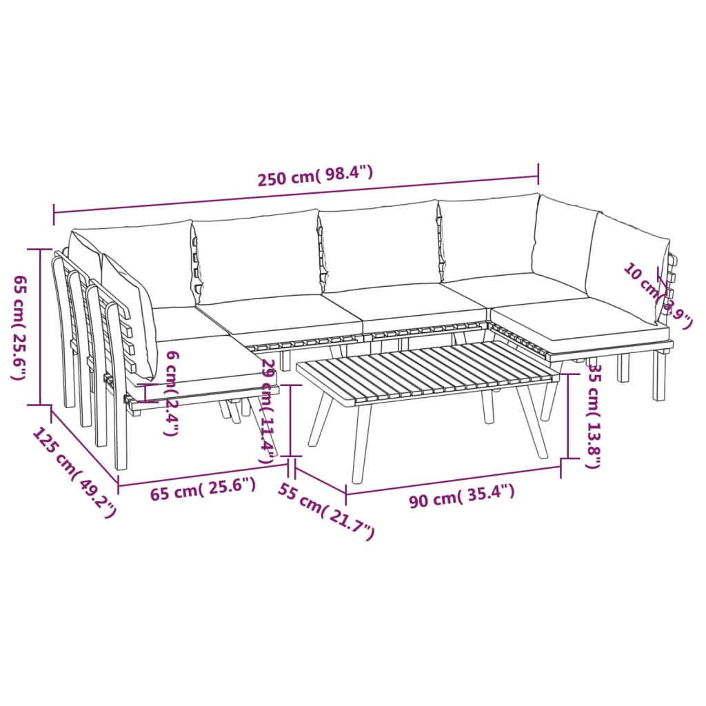 Salon de jardin 7 pcs avec coussins Bois d'acacia solide