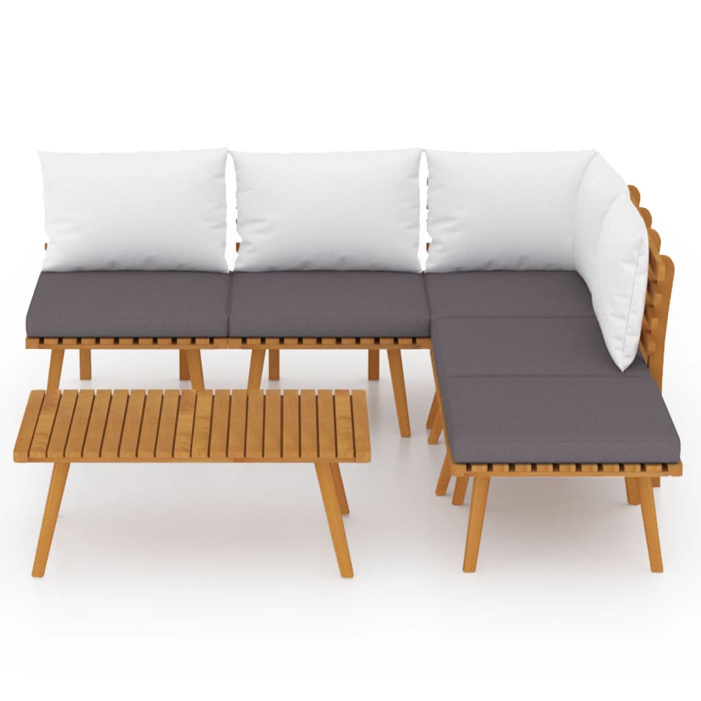 Salon de jardin 6 pcs avec coussins Bois d'acacia solide