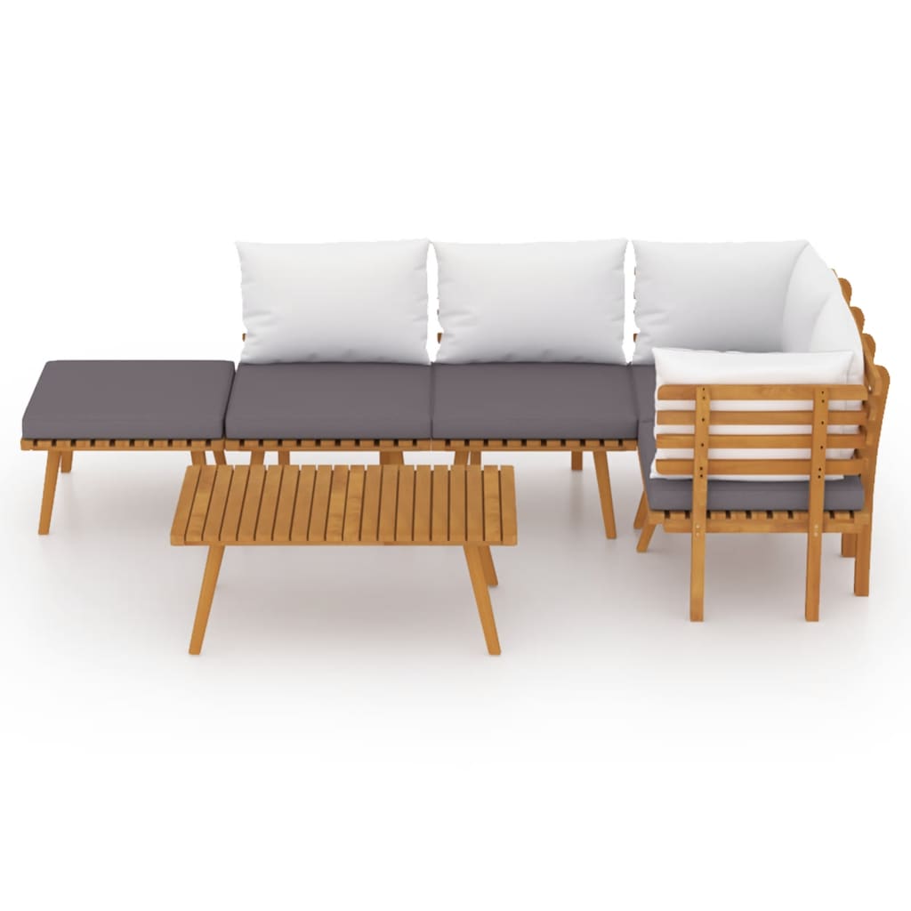 Salon de jardin 6 pcs avec coussins Bois d'acacia solide