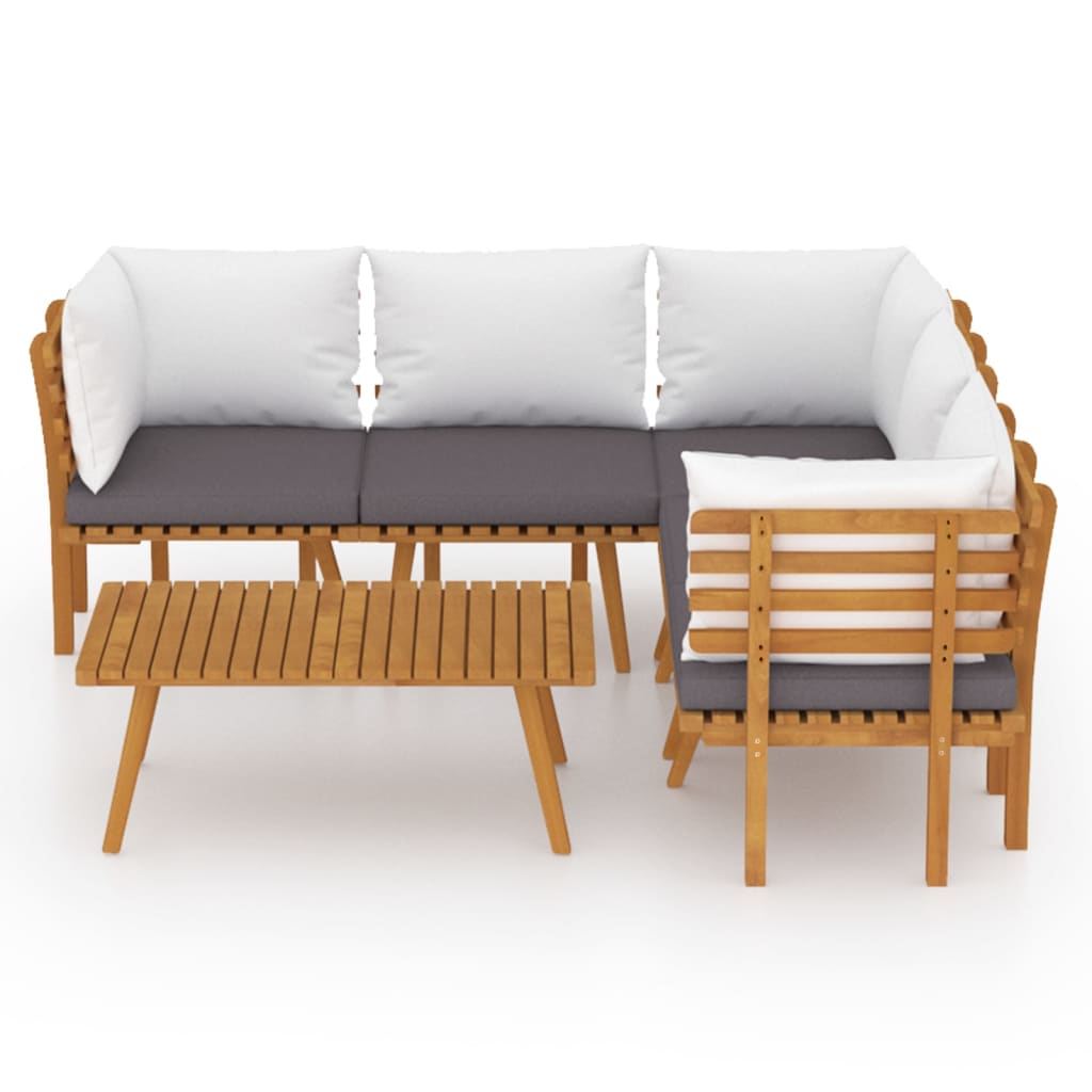 Salon de jardin 6 pcs avec coussins Bois d'acacia solide