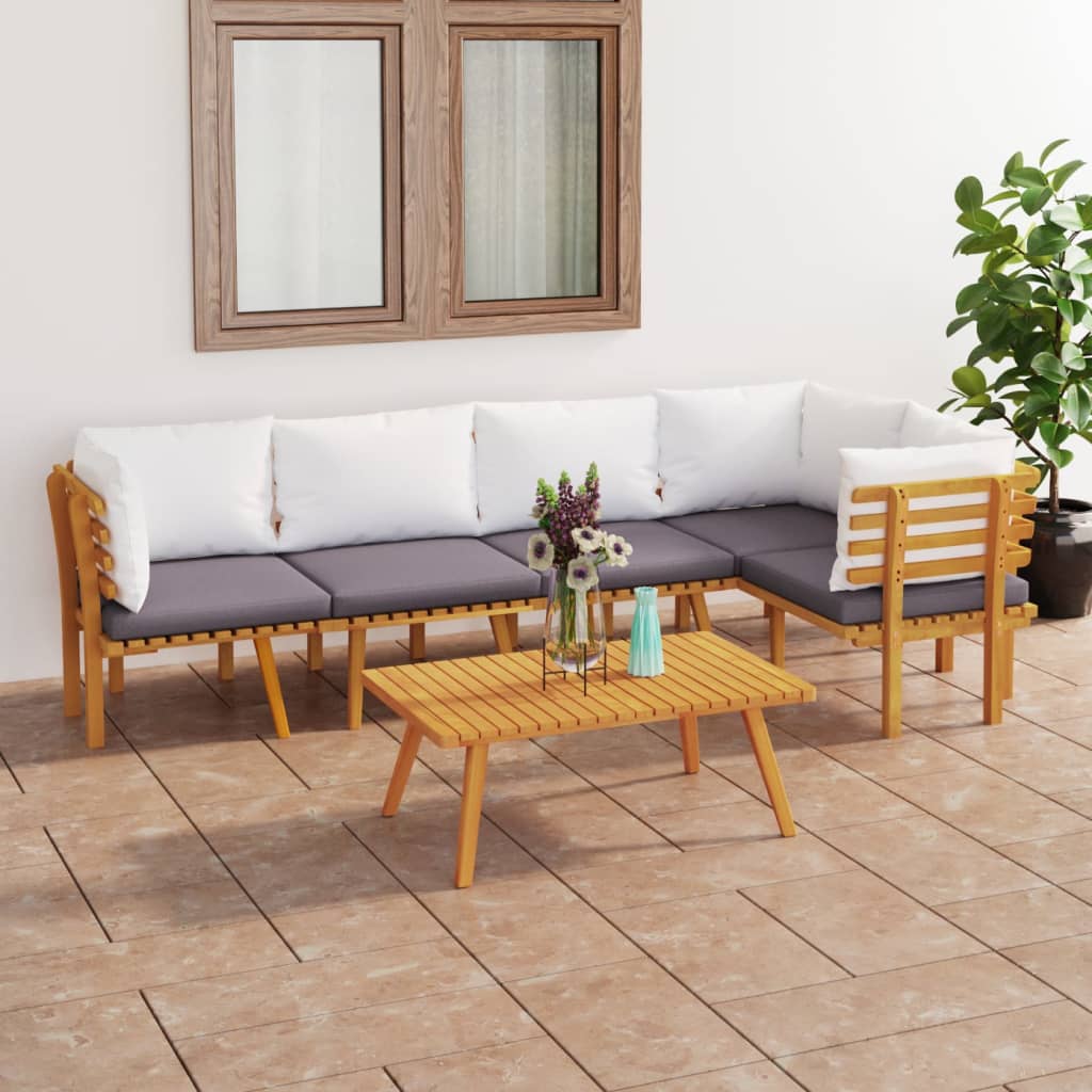 Salon de jardin 6 pcs avec coussins Bois d'acacia solide