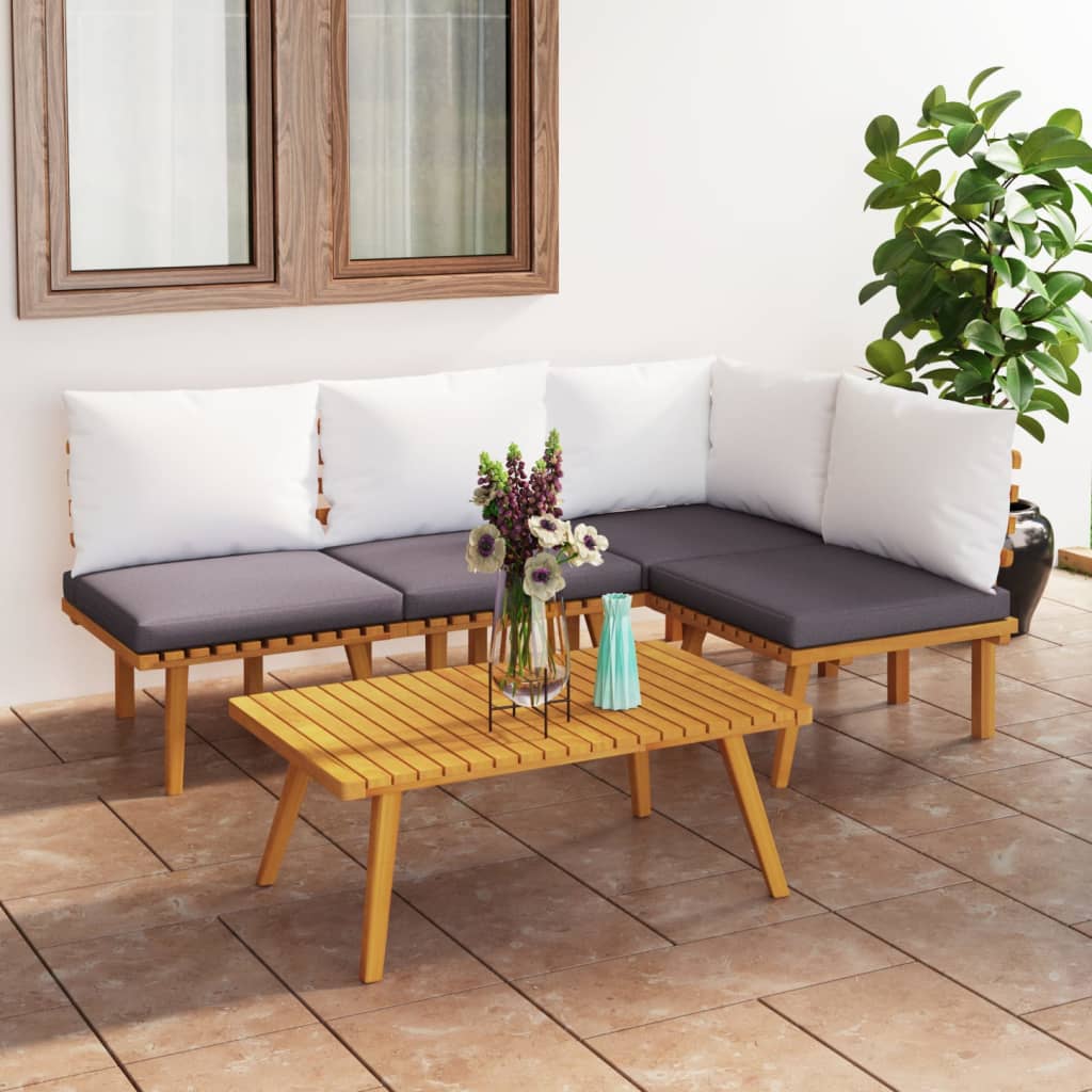 Salon de jardin 5 pcs avec coussins Bois d'acacia solide