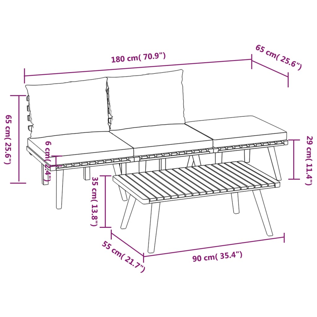 Salon de jardin 4 pcs avec coussins Bois d'acacia solide