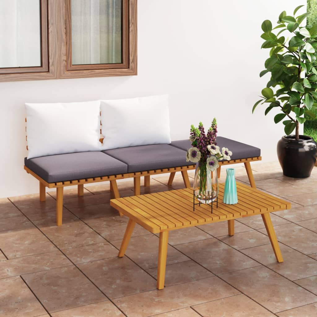 Salon de jardin 4 pcs avec coussins Bois d'acacia solide