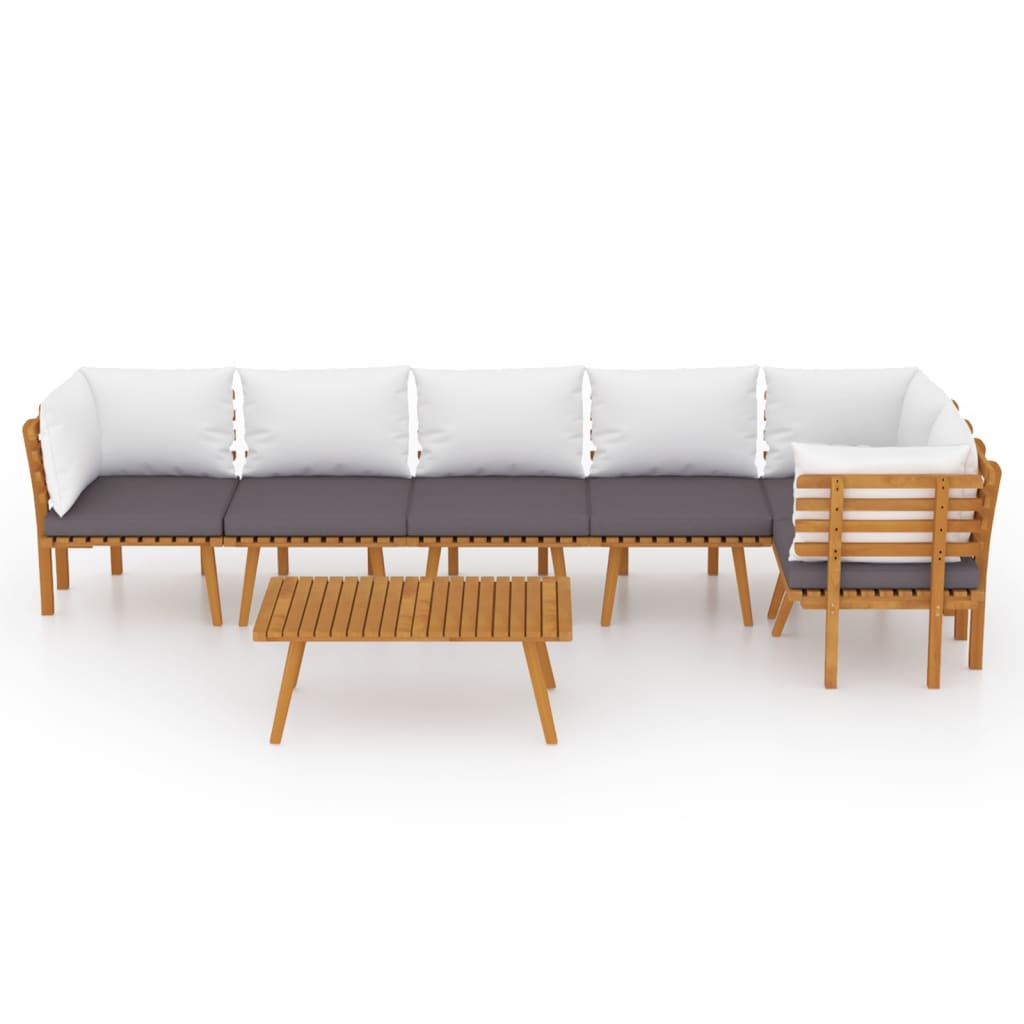 Salon de jardin 7 pcs avec coussins Bois d'acacia solide