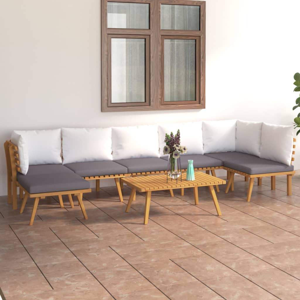 Salon de jardin 8 pcs avec coussins Bois d'acacia solide