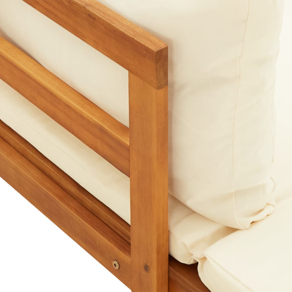 Chaises longues avec coussins blanc crème 2 pcs Acacia solide