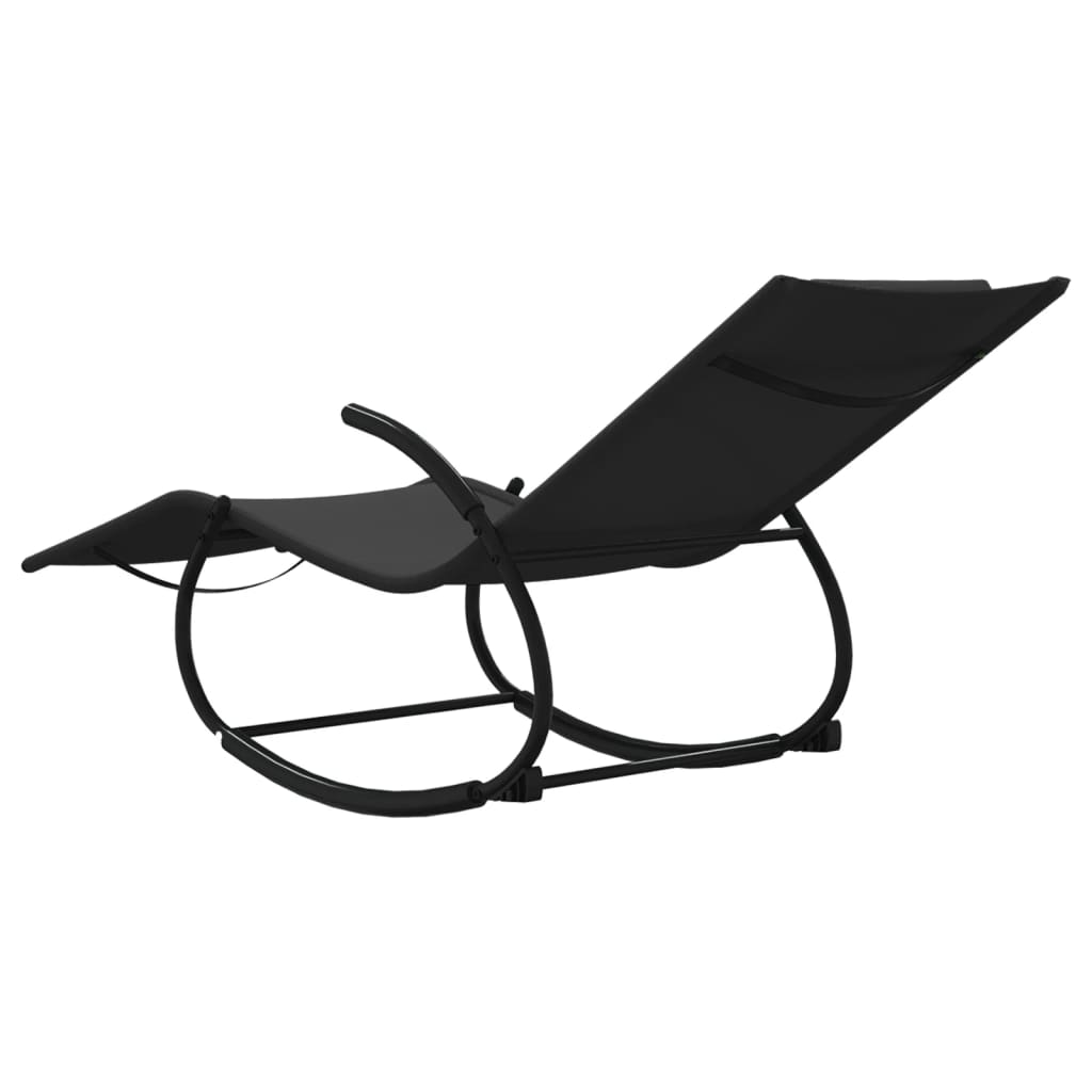2 pcs black steel and textilene rocking lounge chairs