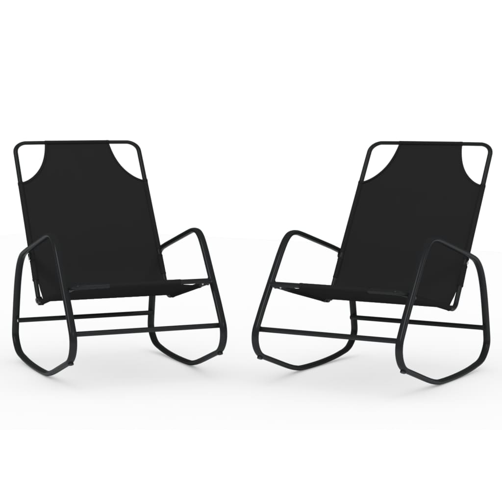 2 PCs schwarzer Stahl- und Textilene -Schaukel -Lounge -Stühle