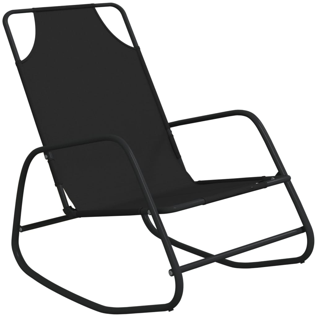 2 PCs schwarzer Stahl- und Textilene -Schaukel -Lounge -Stühle
