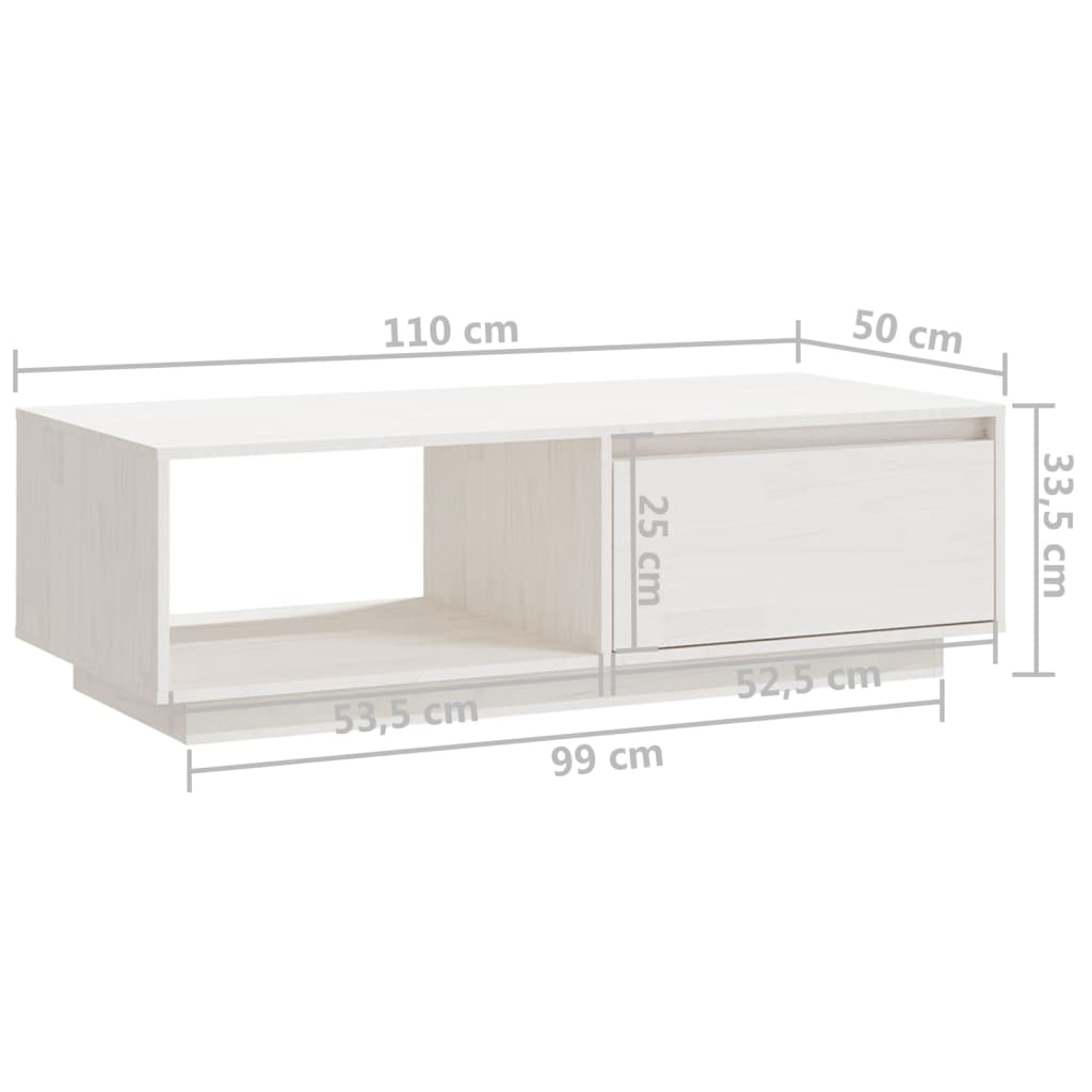 Table basse Blanc 110x50x33,5 cm Bois de pin massif