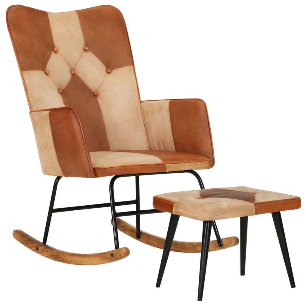 Tench Stuhl und braunes braunes Lederbraun und Leinwand