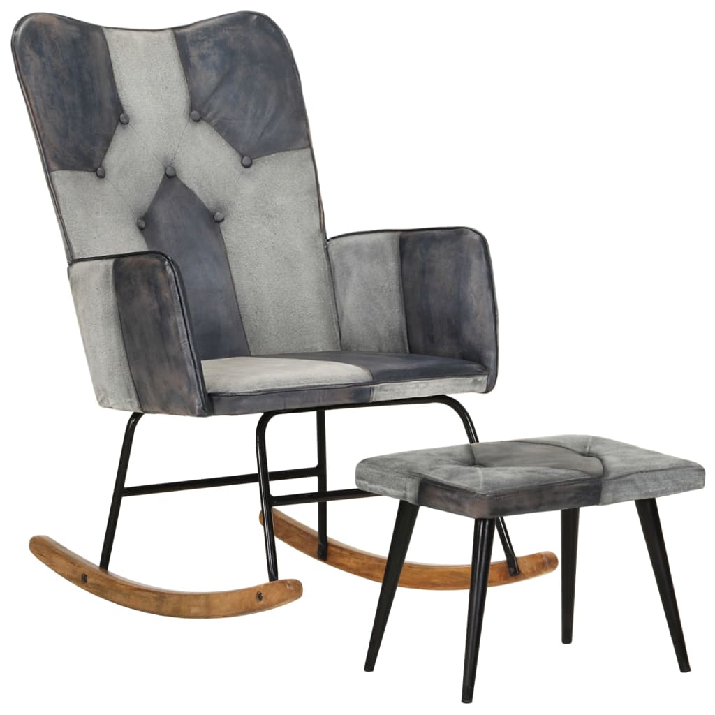 Tench Stuhl und grau graues Ledergrau und Leinwand