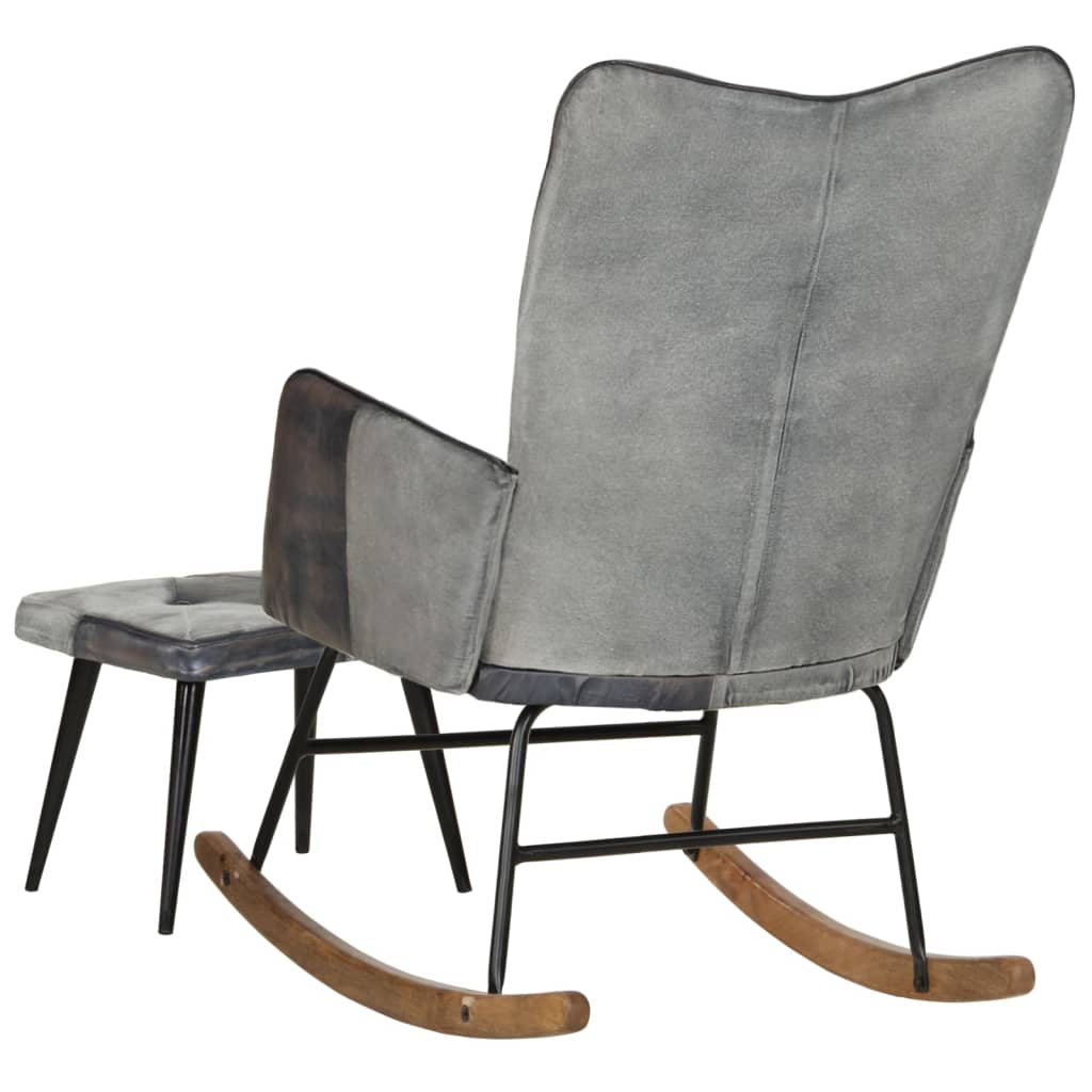 Tench Stuhl und grau graues Ledergrau und Leinwand