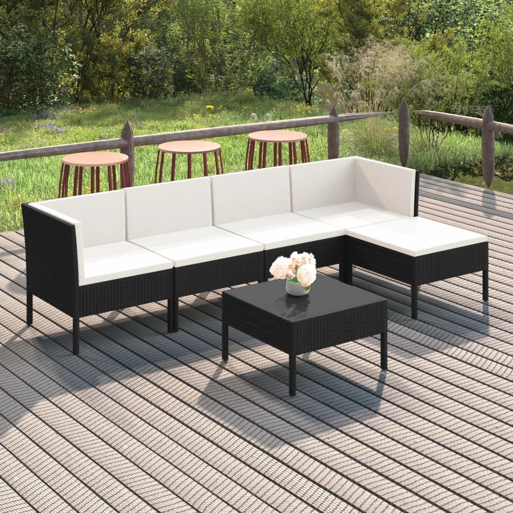 Salon de jardin 6 pcs avec coussins Résine tressée Noir