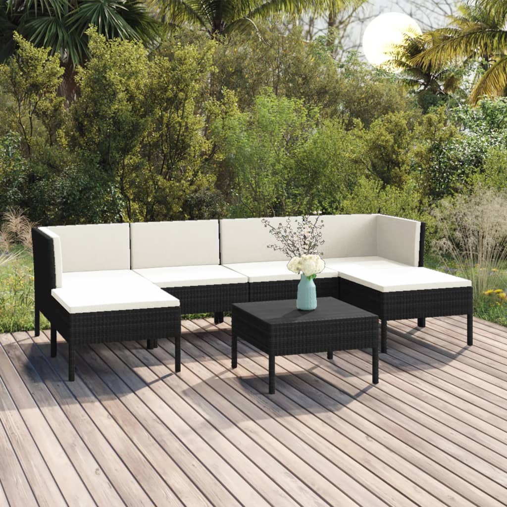 Salon de jardin 7 pcs avec coussins Résine tressée Noir