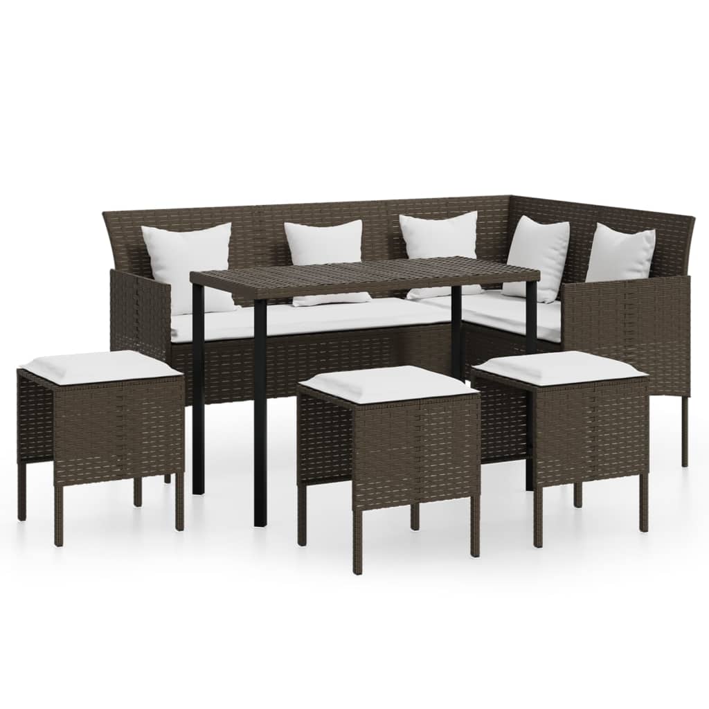 Set von Sofas in L 5pcs mit braun geflochtenen Harzkissen