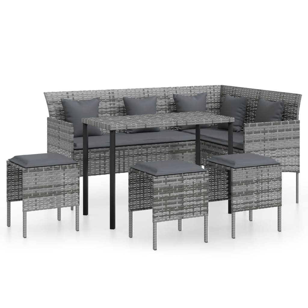 Set of sofas in l 5pcs with gray braided resin cushions