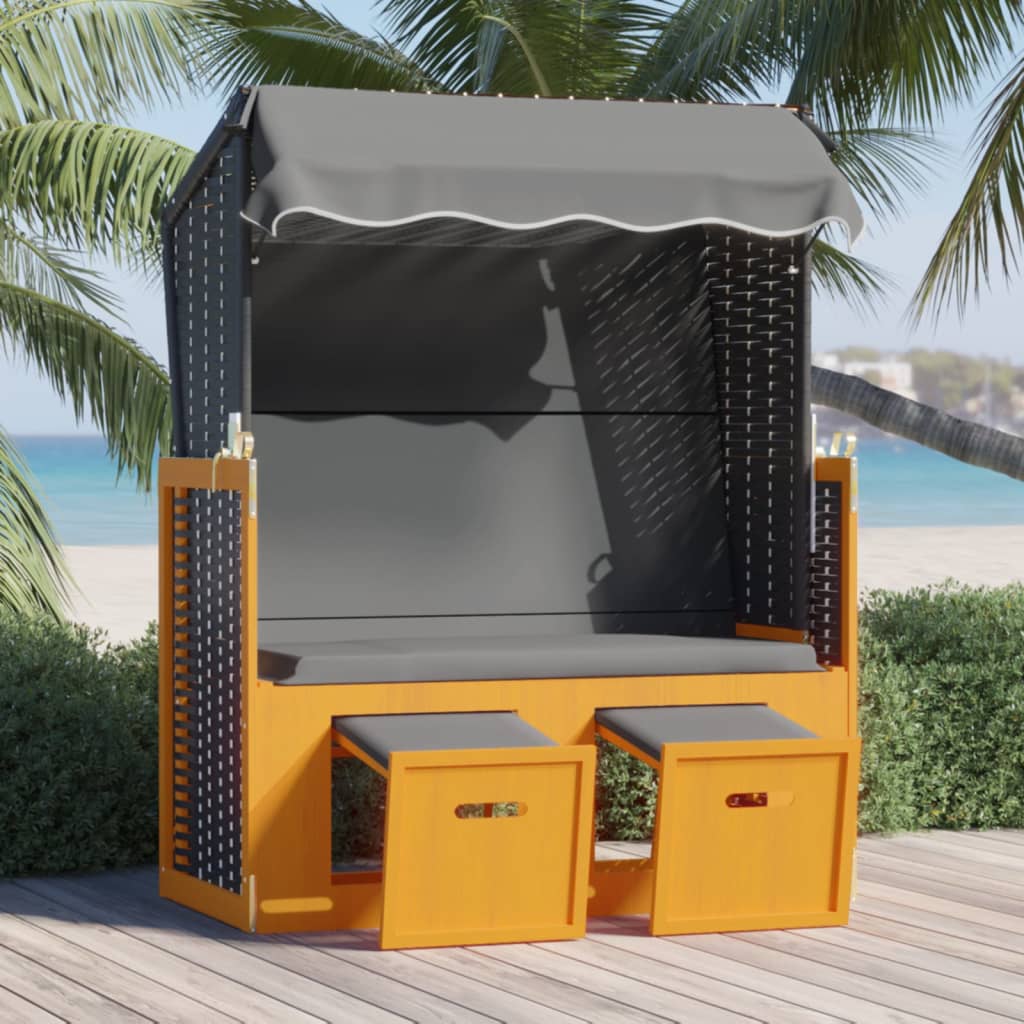 Strandkorb with braided resin awning and solid anthracite wood