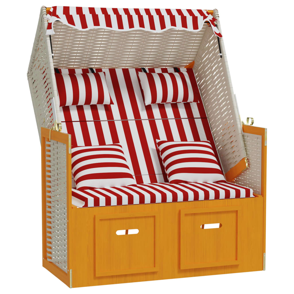 Strandkorb with Cushions Braided resin Wood Solid red white white
