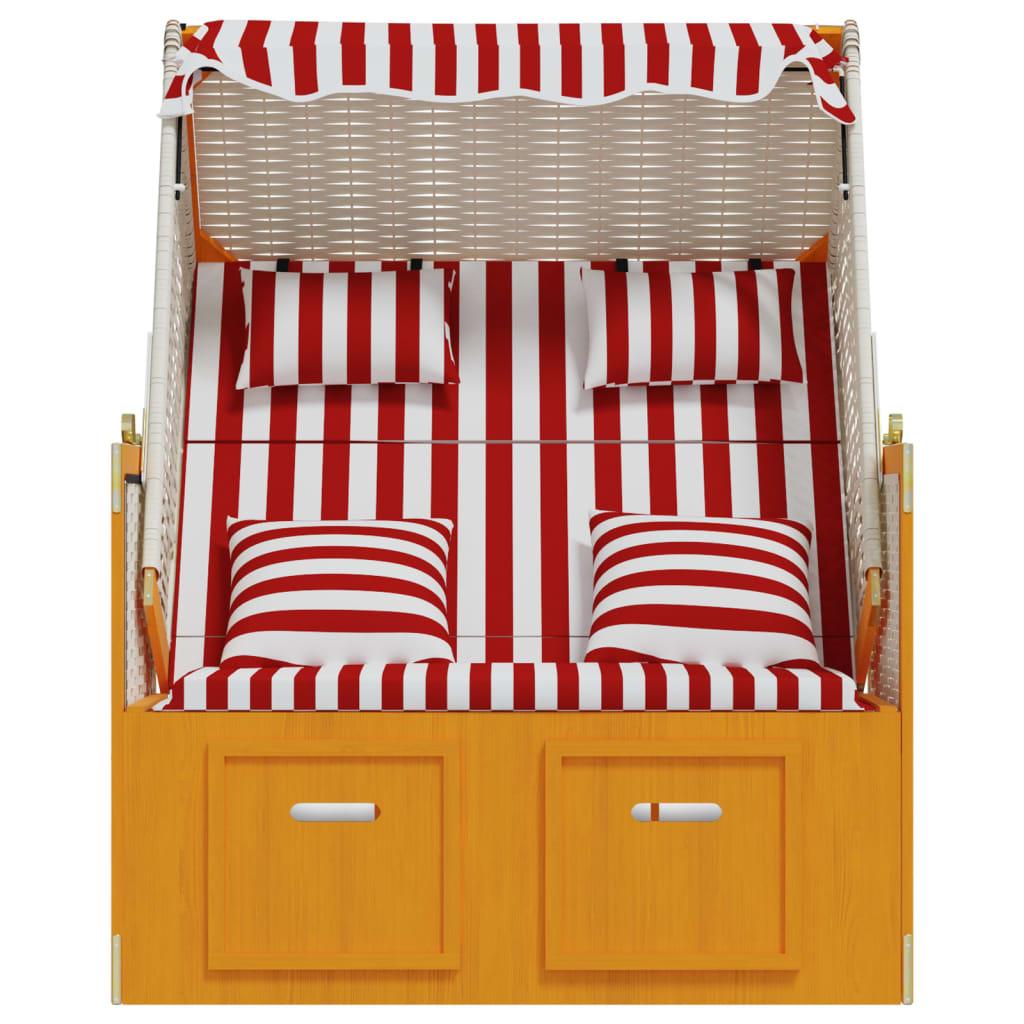 Strandkorb with Cushions Braided resin Wood Solid red white white