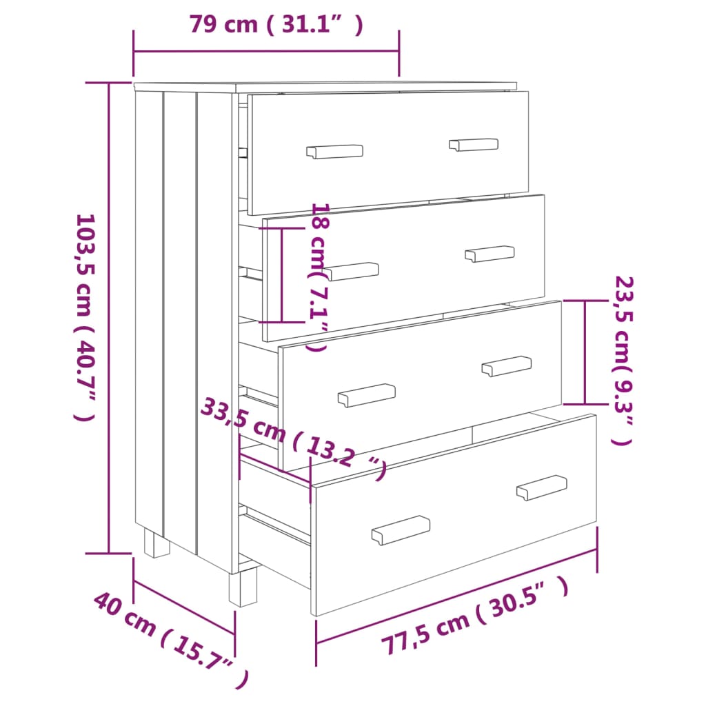 Credenza HAMAR Bianca 79x40x103,5 cm Legno di pino massiccio