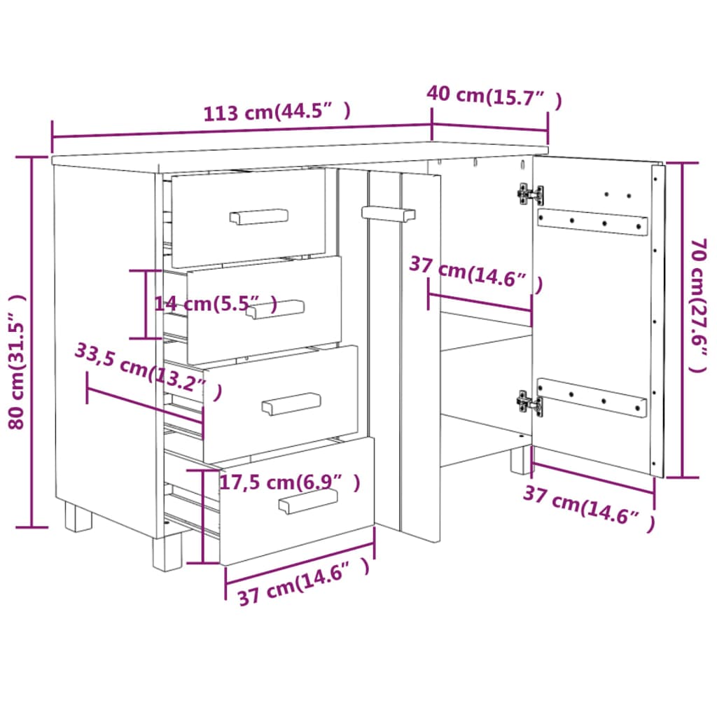 Hamar buffet grigio scuro 113x40x80 cm in legno di pino solido