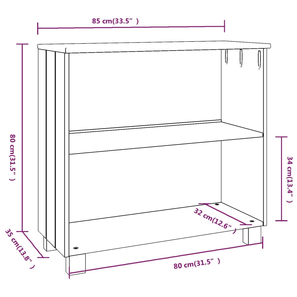 Weißes Hamar -Buffet 85x35x80 cm Festkieferholz