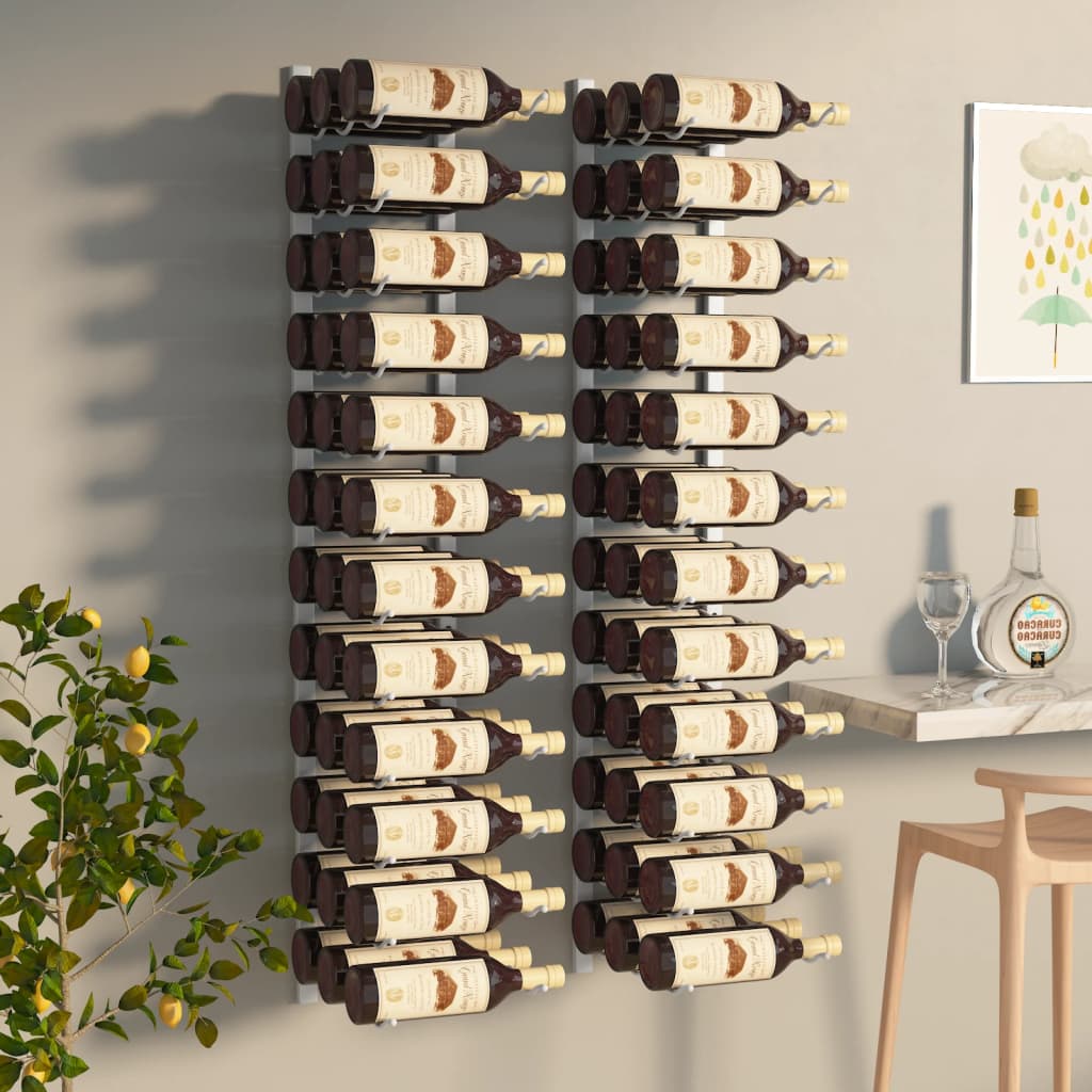 Wall wine record for 36 2 pcs white iron bottles