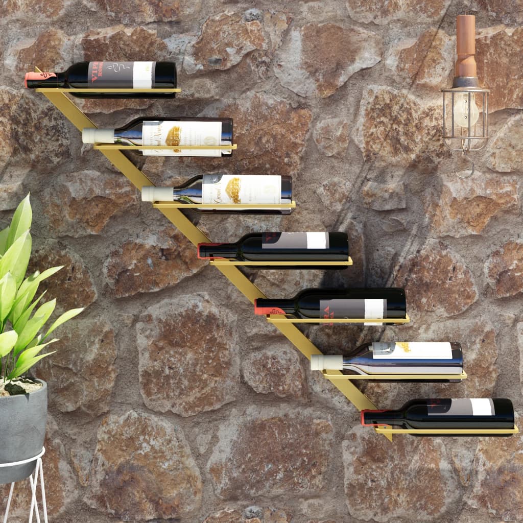 Record di vino da parete per 7 bottiglie di ferro dorato