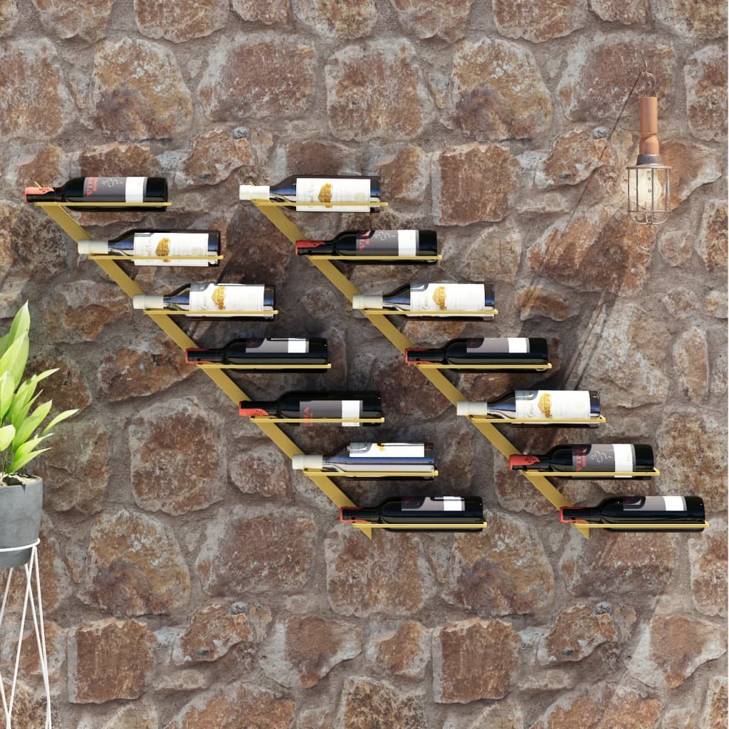 Wall wine record for 7 bottles 2 pcs gold metal