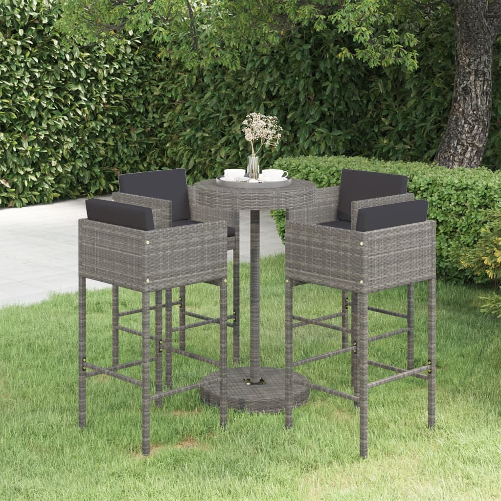 Ensemble de bar de jardin 5 pcs et coussins Résine tressée Gris