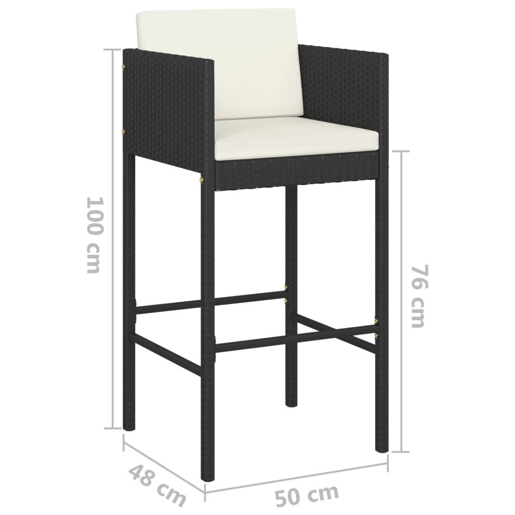 Ensemble de bar de jardin 3 pcs et coussins Résine tressée Noir