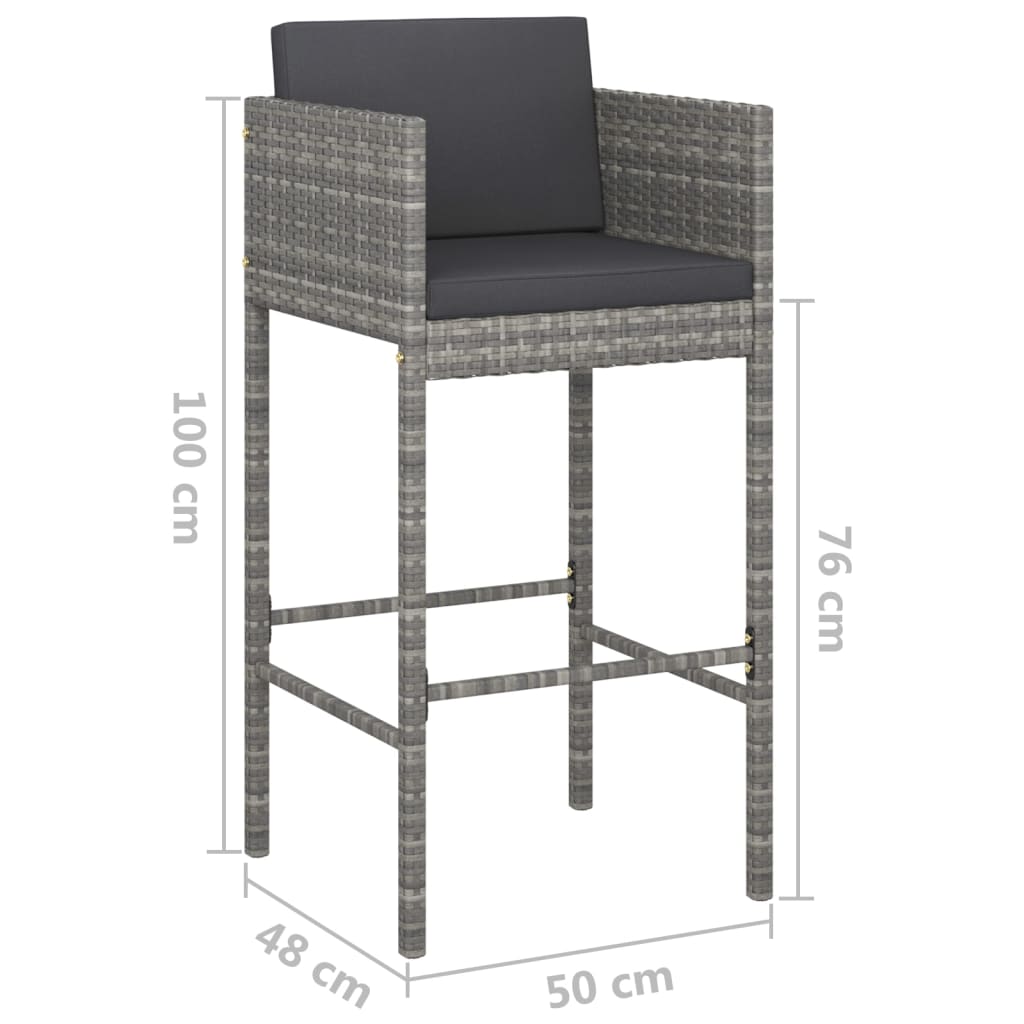 Ensemble de bar de jardin 3 pcs et coussins Résine tressée Gris